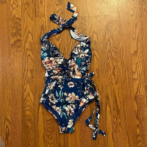 NEW ModCloth Blue Floral Reese One Piece Swimsuit - Picture 2 of 6